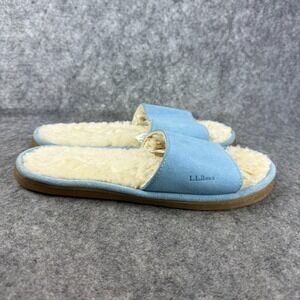 LL Bean House Slippers‎ Leather Sheep Shearling Slides Light Blue Women 10